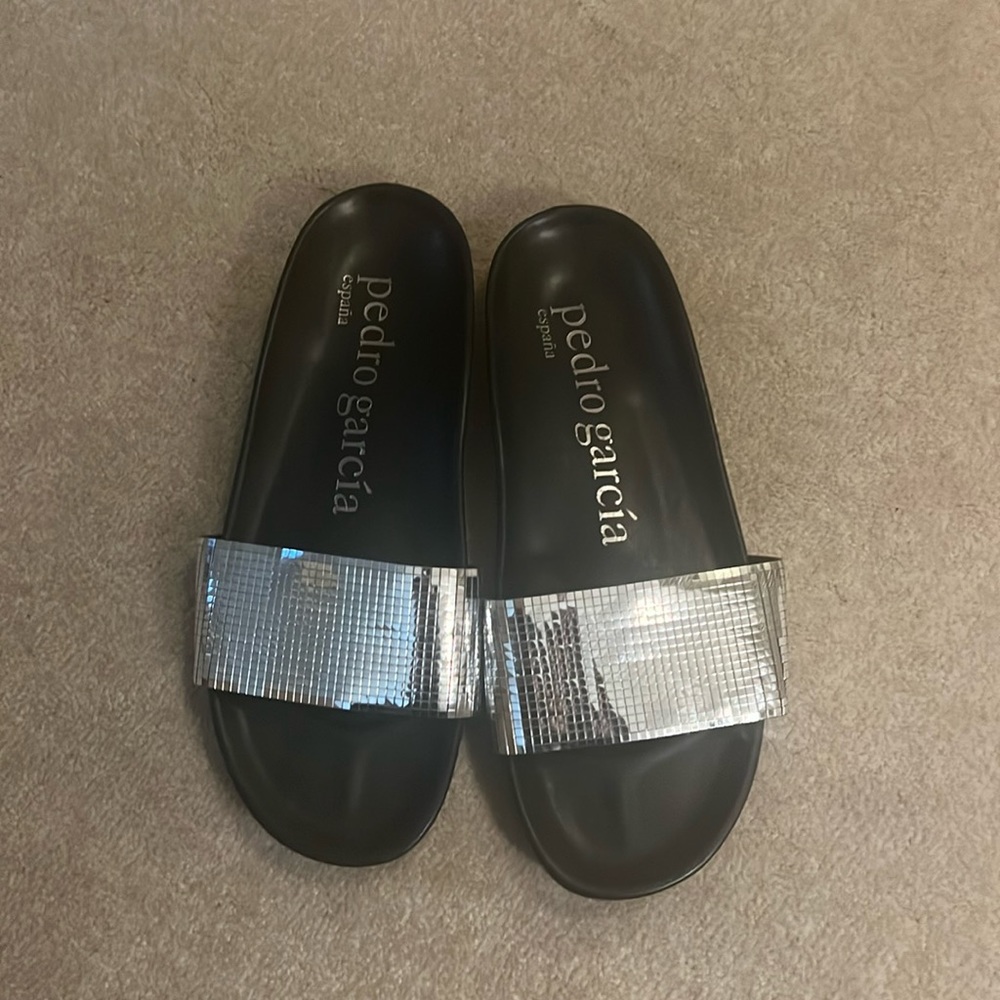 Nib Pedro Garcia Alice Slides In Silver Disco Ball - image 1